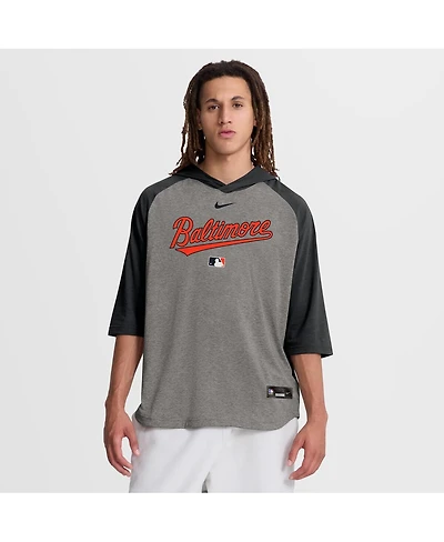 Nike Men's Black Baltimore Orioles Authentic Collection Flux Dri-fit Raglan 3/4-Sleeve Hooded T-Shirt