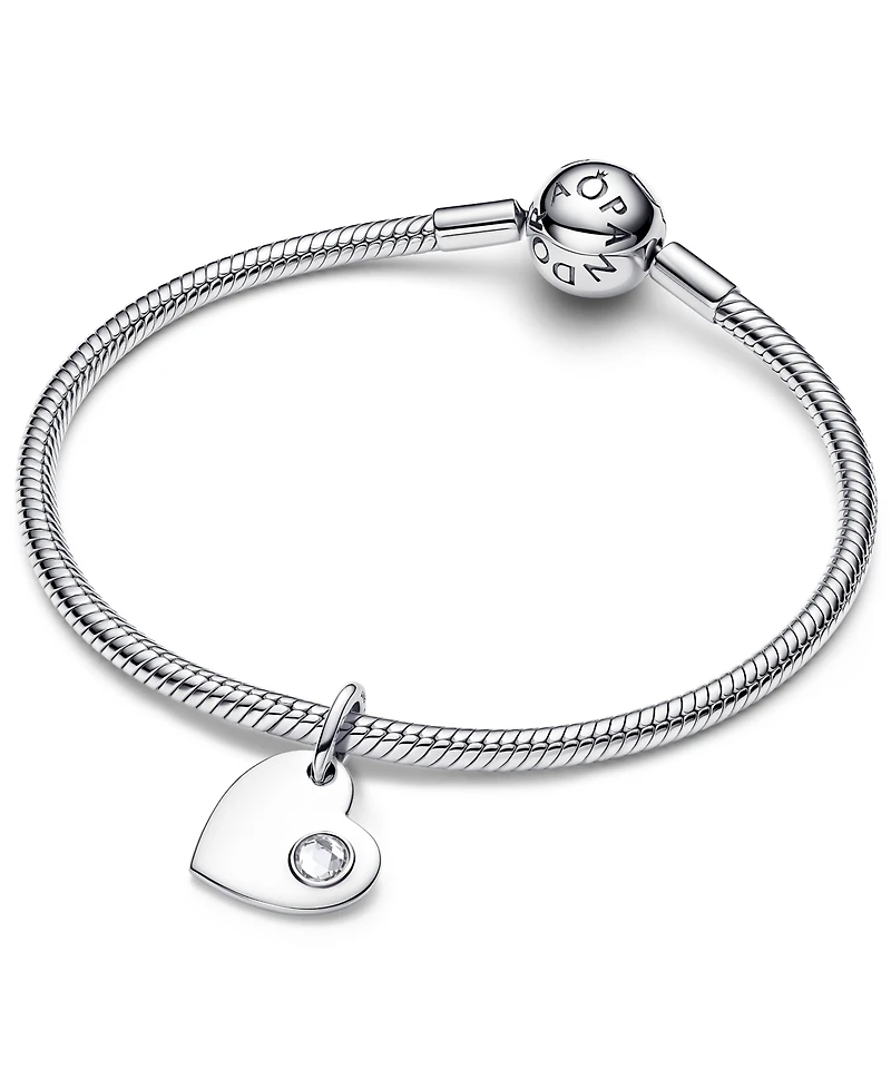Pandora April Engravable Heart Clear Stone Dangle Charm