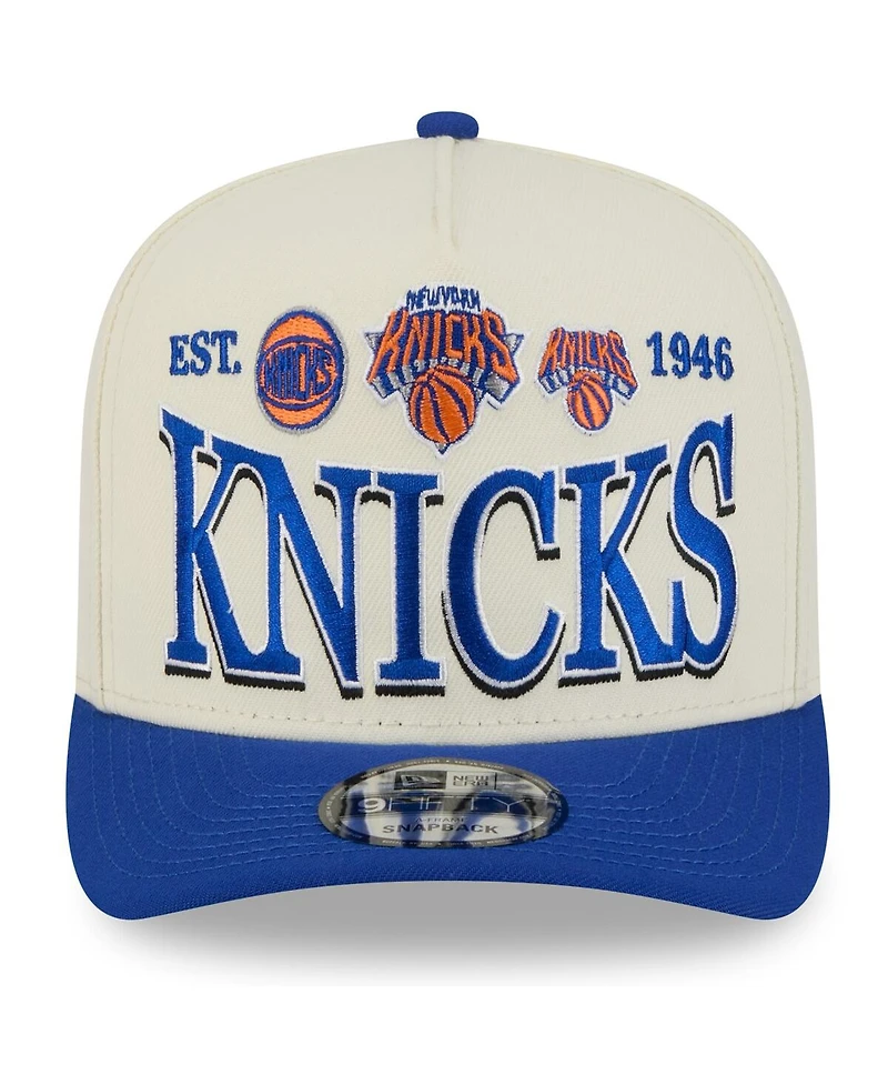 New Era Men's Cream/Blue New York Knicks 2026 Nba All-Star Game Stretched Text 9FIFTY A-Frame Snapback Hat