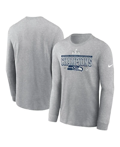 Nike Men's Heather Gray Seattle Seahawks 2025 Nfc Champions Locker Room Trophy Collection Long Sleeve T-Shirt