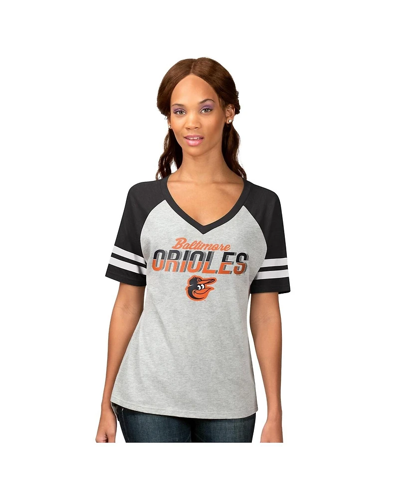G-iii 4Her by Carl Banks Women's Heather Gray Baltimore Orioles Goal Line Raglan V-Neck T-Shirt