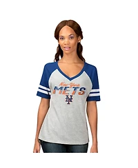 G-iii 4Her by Carl Banks Women's Heather Gray New York Mets Goal Line Raglan V-Neck T-Shirt