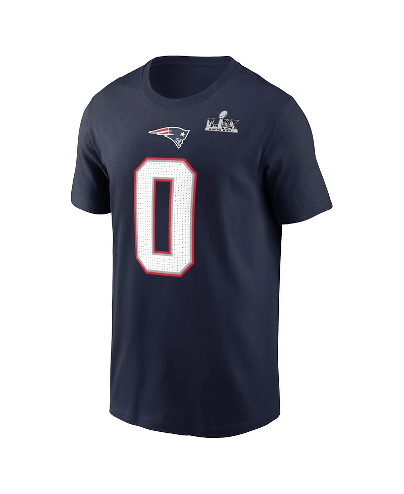 Nike Men's Christian Gonzalez Navy New England Patriots Super Bowl Lx Patch Name Number T-Shirt