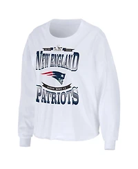 Wear by Erin Andrews Women's White New England Patriots Super Bowl Lx Cropped Long Sleeve T-Shirt
