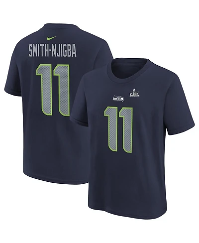Nike Big Boys and Girls Jaxon Smith-Njigba College Navy Seattle Seahawks Super Bowl Lx Patch Name Number T-Shirt