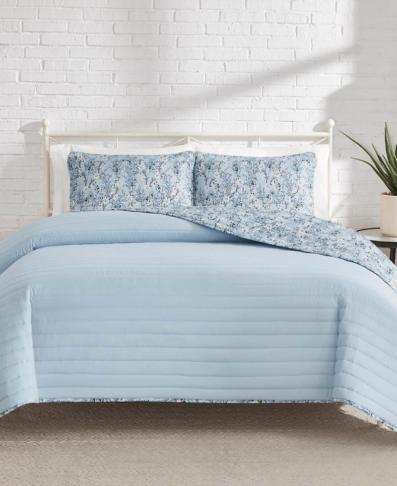 Lucky Brand Soft Floral Reversible Design 3-Pc Quilt Set, Full/Queen