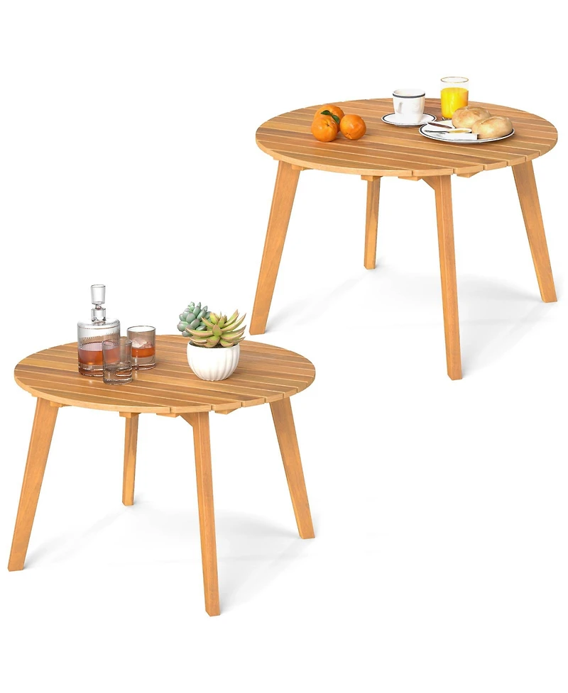 Gymax 2PCS Outdoor Acacia Wood Side Table Patio 24.5'' Round End Table w/ Slatted Tabletop
