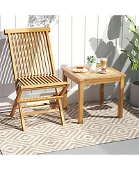 Gymax 2PCS Outdoor Square Teak Wood End Table Coffee Table for Porch Deck Garden Patio