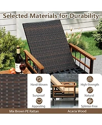 Gymax Set of 2 Patio Rattan Chaise Lounge Outdoor Reclining Lounger Chair w/ Wood Armrests