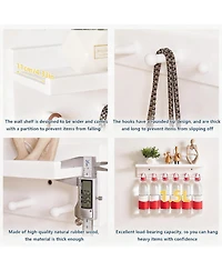 Yigii Solid Wood Wall Hook Shelf for Bathroom/Kitchen, Easy Install, Multi-Use