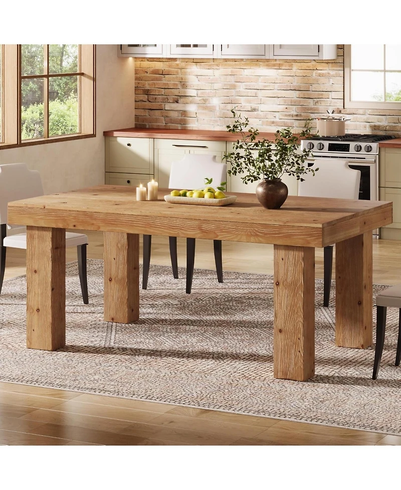 Tribesigns 63-Inch Solid Wood Dining Table for 4-6, Wooden Rectangular Dinner Tables, Farmhouse Kitchen Table with Heavy Duty Legs