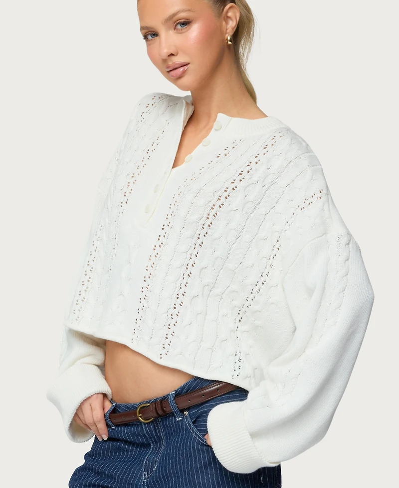 Edikted Women's Marianna Button Cable Knit Sweater