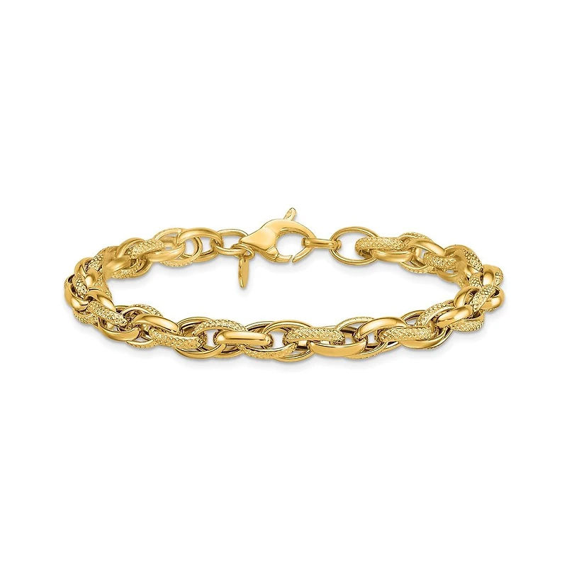 Curata Jewelry Solid 18k Yellow Gold 7.5 Inch Italian 6.3mm Textured and Polished Woven Links Bracelet Link Bracelet