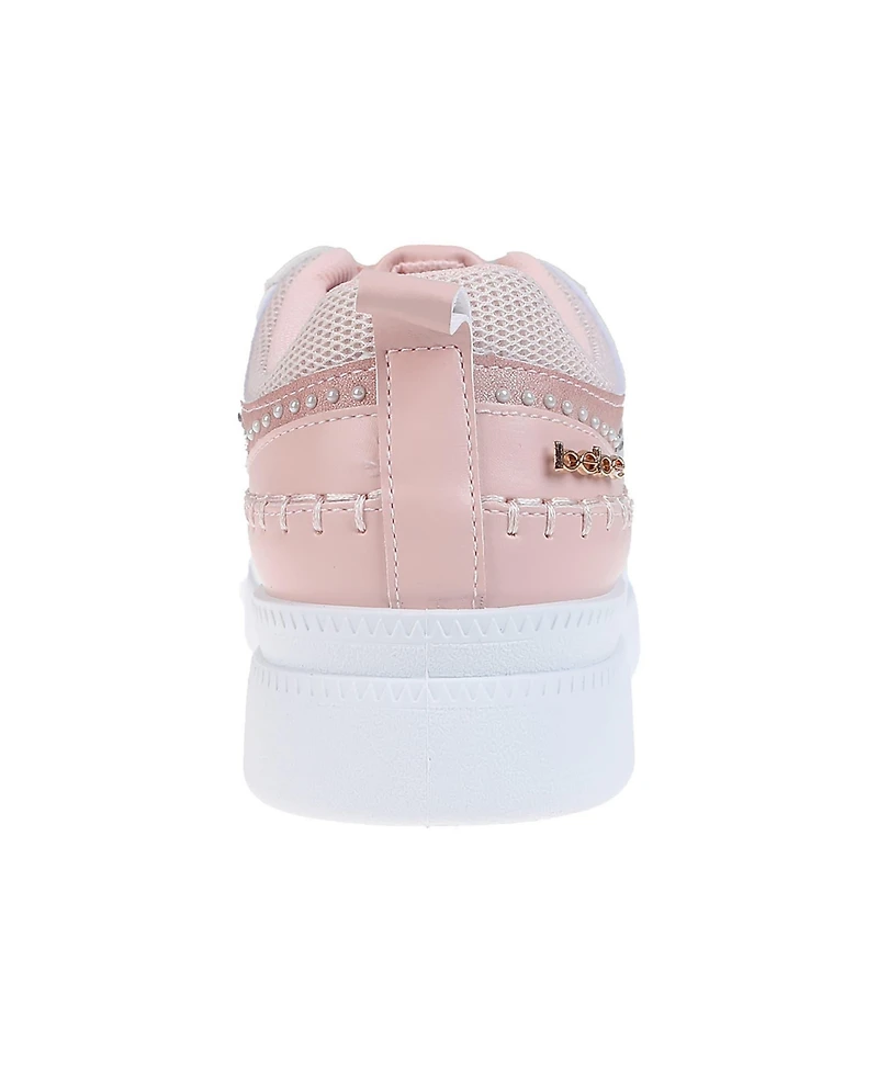 bebe Women's Sneaker with Pearl and Rhinestone Embellished Upper