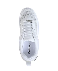 bebe Women's Sneaker with Pearl and Rhinestone Embellished Upper