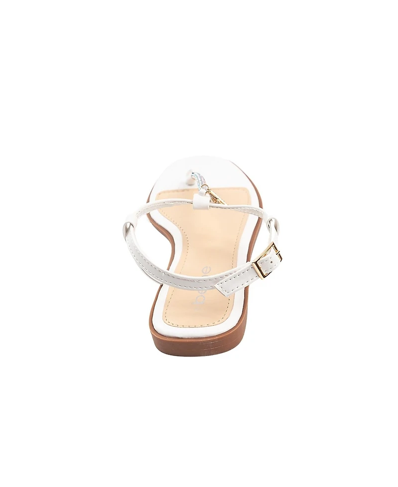 bebe Women's Fashion Sandal with T-Strap Upper, Rhinestones and Dangle Charms