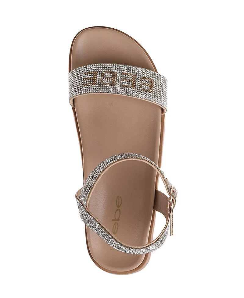 bebe Women's Sandal with Rhinestone Embellished Upper - Elegant and Comfortable