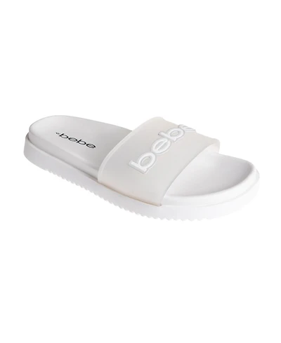 bebe Women's Sandal with Translucent Upper and Rubber Logo Patch
