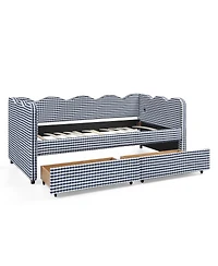 Streamdale Furniture Twin Size Gingham Daybed with Storage Drawers, Usb Port & Wave Shape
