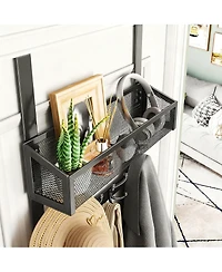 Yigii Stainless Steel Over Door Hook with Basket & 16 Hooks for Coats, Towels, Keys