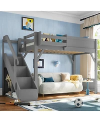 Streamdale Furniture Twin Loft Bed with Wardrobe, Storage, Shelves, Guardrails & Stairs