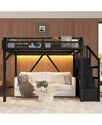 Streamdale Furniture Twin Xl Loft Bed with Storage Stairs, Shelves, Wardrobe, Usb & Led Lights