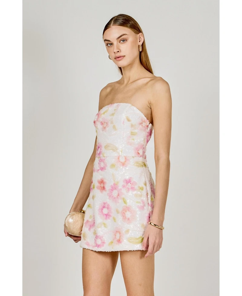 endless rose Women's Floral Sequin Lace Mini Dress