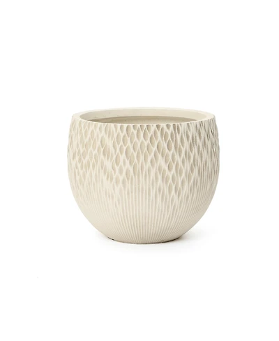 LuxenHome Antique Off-White 14.17" Round Planter, Deep-to-Light Gradient Texture, Tapered Design