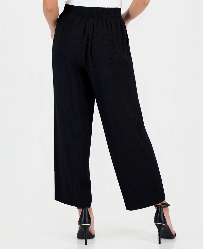 Anne Klein Essentials Petite Textured High Rise Pull-On Pants
