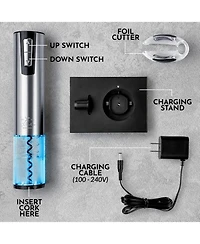 Electric Wine Opener With Charging Base and Foil Cutter - Stainless Steel Automatic Wine Bottle Opener