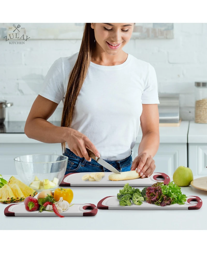 3 Piece Set Non Slip Kitchen Cutting Board With Juice Groove