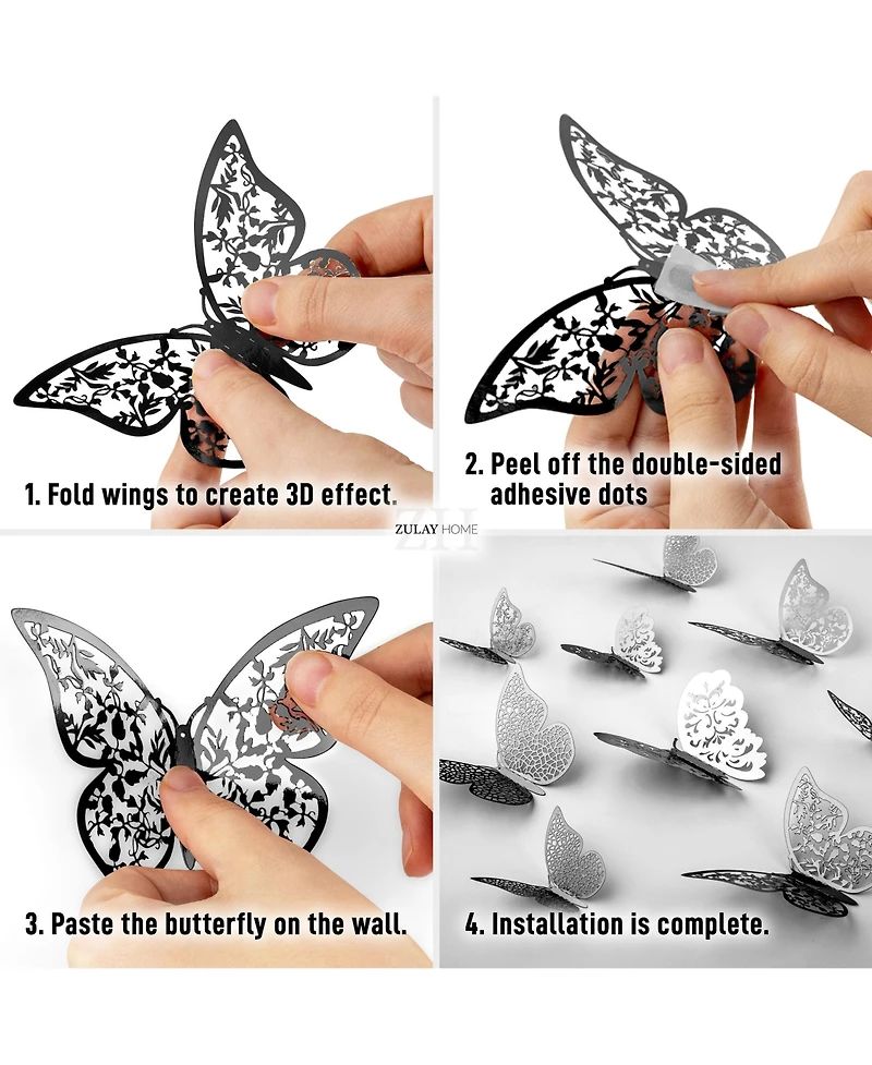 Home 3D Removable Diy Butterfly Wall Decor with 3 Wing Designs (48pcs)