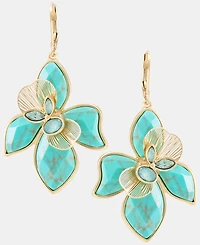 lonna & lilly Gold-Tone Faux Turquoise Large Flower Drop Earrings