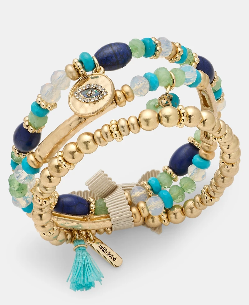 lonna & lilly 3-Pc. Set Evil Eye Charm Beaded Stretch Bracelets