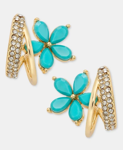 lonna & lilly Gold-Tone Faux Turquoise Flower Hoop Earrings