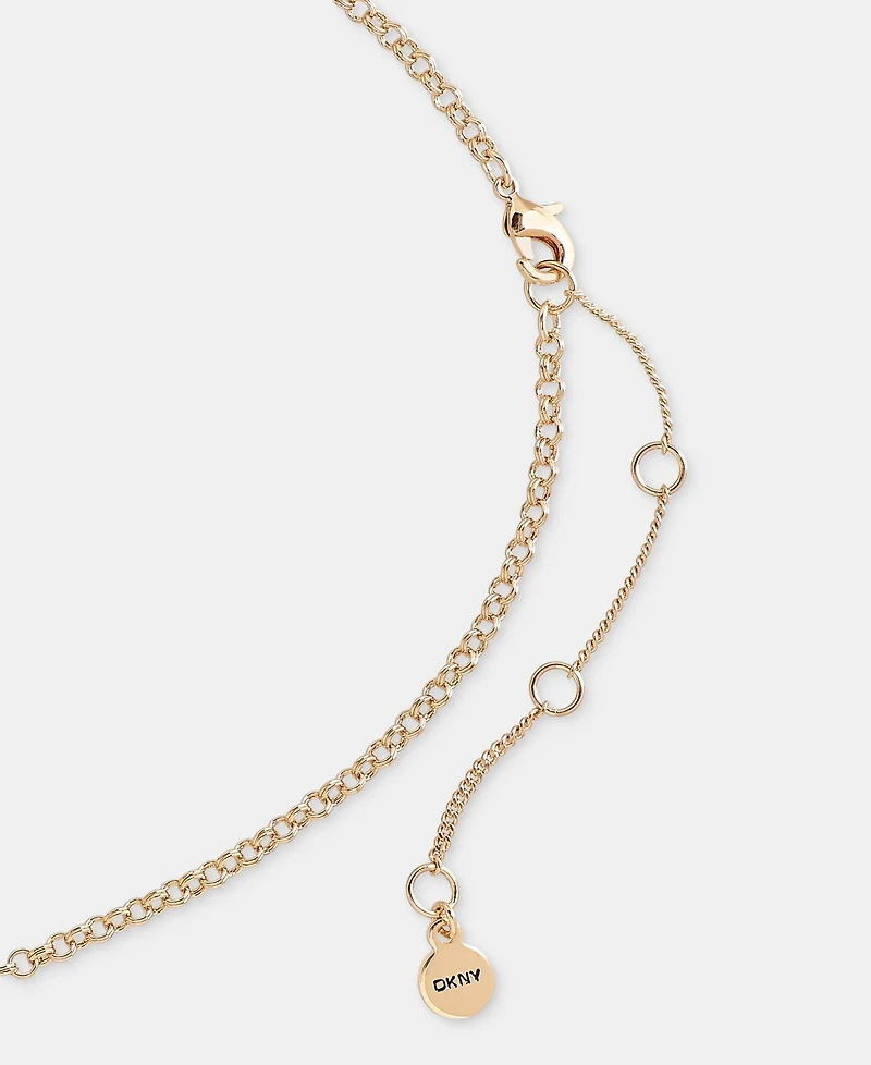 Dkny Gold-Tone Drama Crystal Logo Charm Y Necklace