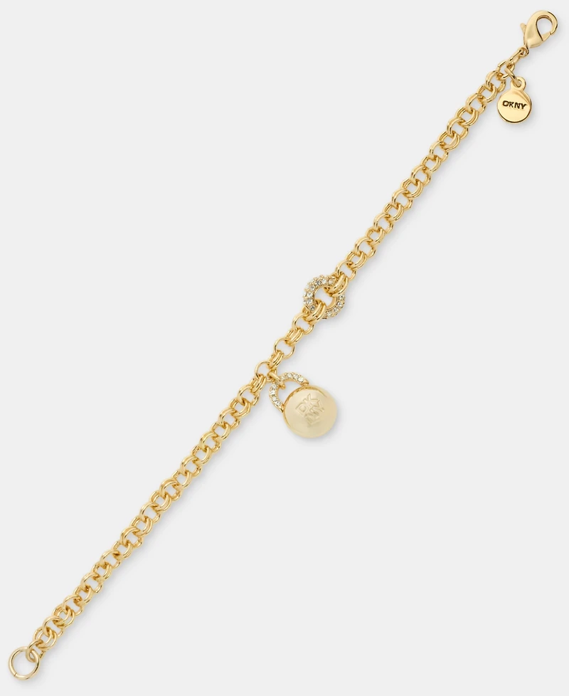 Dkny Gold-Tone Drama Crystal Logo Charm Flex Bracelet