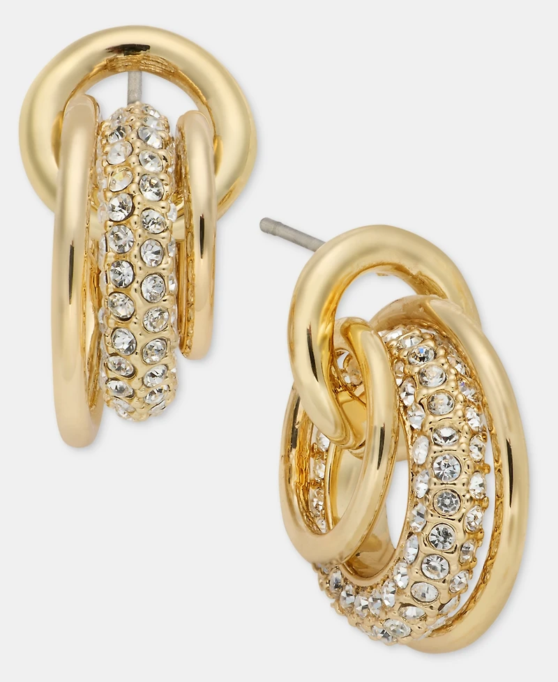 Dkny Gold-Tone Crystal Pave Shaky Ring Doorknocker Earrings
