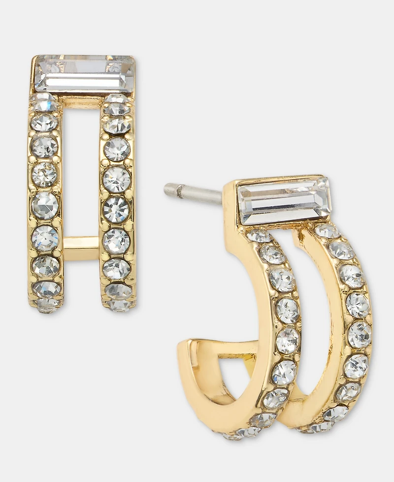 Dkny Gold-Tone Crystal Stone Pave C Hoop Earrings
