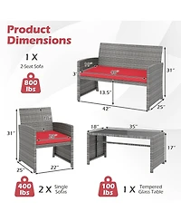 Gymax 8 Piece Patio Furniture Set Outdoor Wicker Conversation Set w/ Tempered Glass Coffee Table