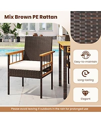 Gymax Set of 2 Patio Dining Chairs w/ Removable Padded Cushion Acacia Wood Armrests