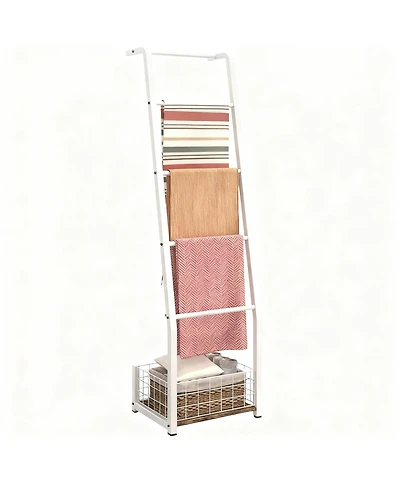 Yigii Rustic 5-Tier Blanket Ladder with Basket for Living Room & Bedroom