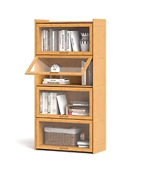 Sugift 4-Tier Bamboo Bookcase with Doors for Study Room Living Room