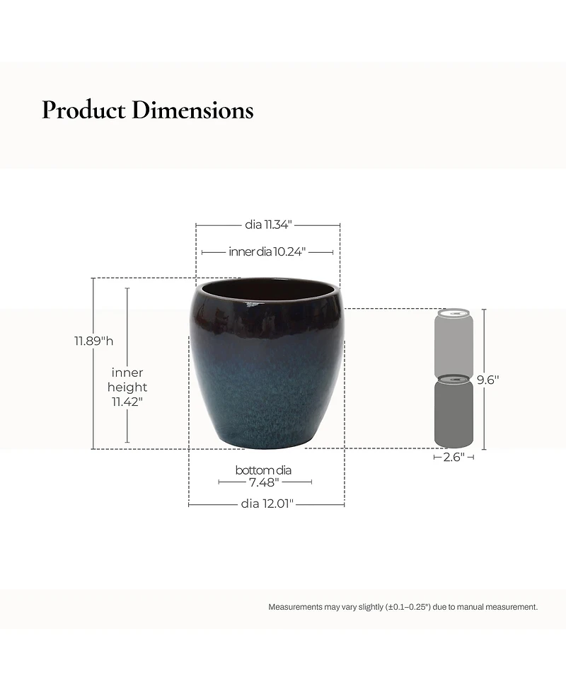 LuxenHome Midnight Flame Glazed Ceramic Planter, 12" Round Gradient Pot for Indoor/Outdoor