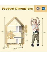 Sugift Kids Dollhouse Bookshelf House-shaped Bookcase Children Toy Storage Organizer