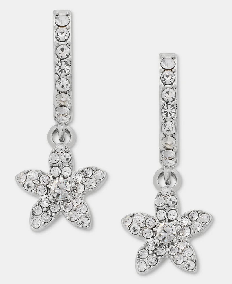 Givenchy Crystal Flower Charm Huggie Hoop Earrings