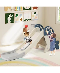 Mecale Foldable Freestanding Baby Slide Climber Set with Basketball Hoop