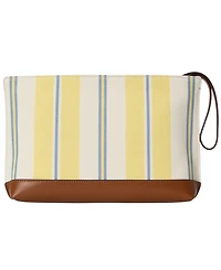 Lauren Ralph Lauren Striped Canvas & Leather Medium Pouch