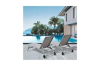 Clihome Patio Chaise Lounge Outdoor Aluminum Polypropylene Chair Set of 2 Woven Stackable Gray Aluminum Frame Stationary Chaise Lounge Chair with Gray