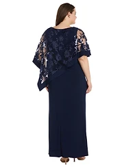 R & M Richards Plus Embroidered Sequin Lace Poncho Gown